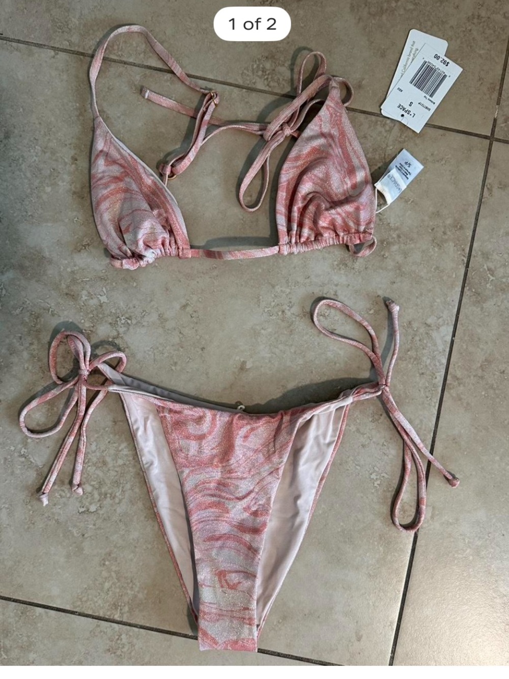 l*space Pink Swirl Tie-Side Triangle Bikini